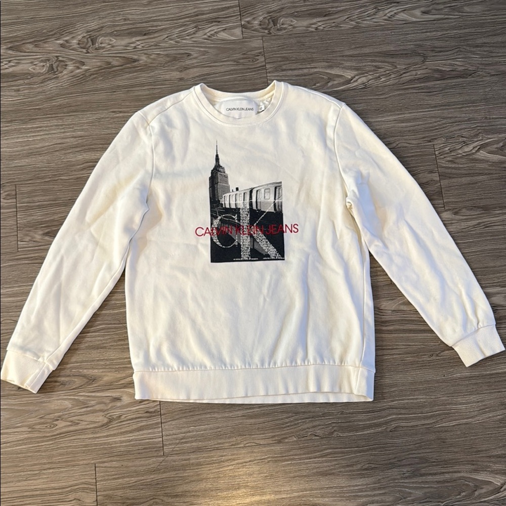 Calvin Klein Jeans Cream Graphic Crewneck Sweater